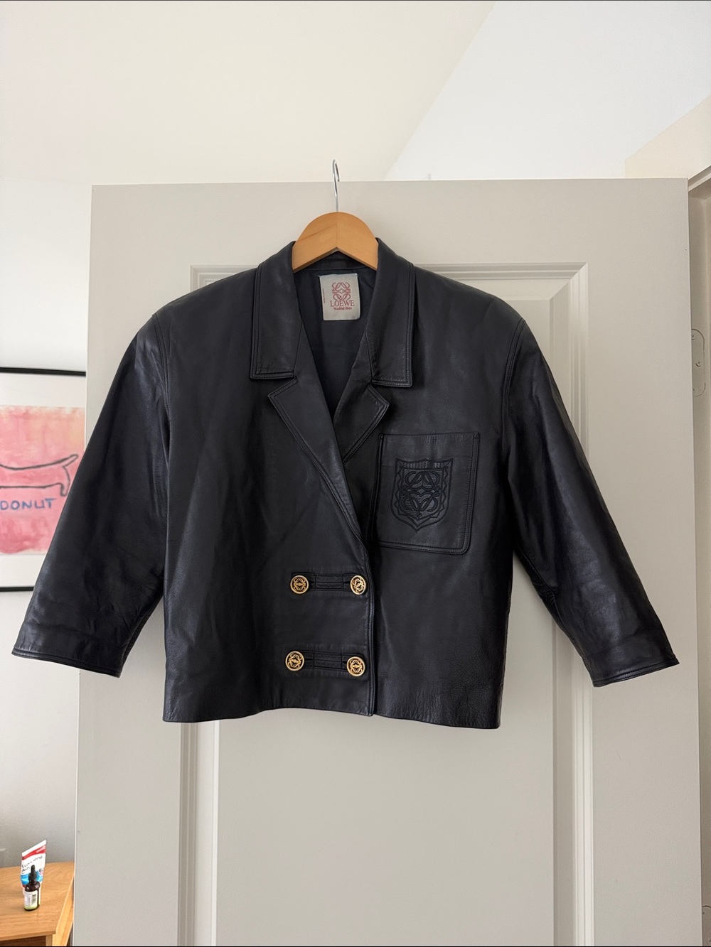 Loewe Black Cropped Leather Double-Breasted Blazer